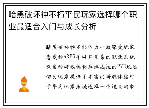 暗黑破坏神不朽平民玩家选择哪个职业最适合入门与成长分析